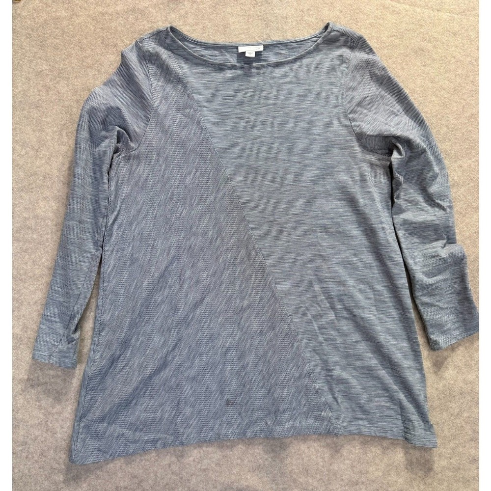 Pure Jill J. Jill Womens Blue Striped Long Sleeve Tunic Boat Neck M Seam Detail